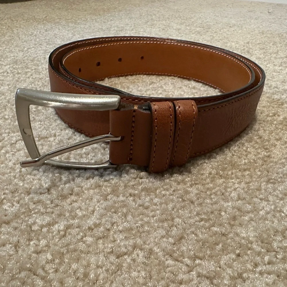Vera Pelle Brown Leather Belt with Silver Buckle